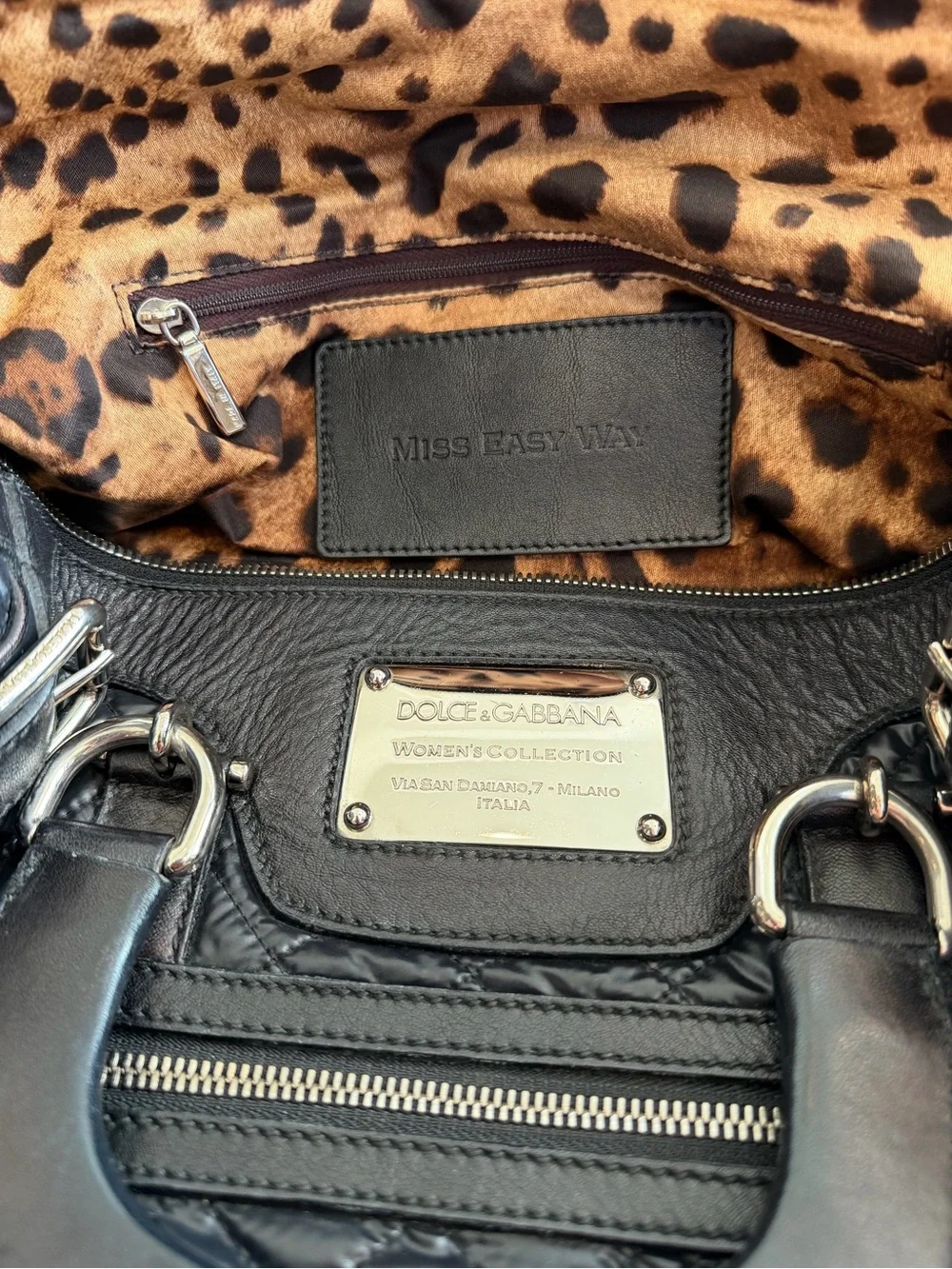 Dolce & Gabbana Miss Easy Way Black Quilted Nylon Leather Satchel Bag